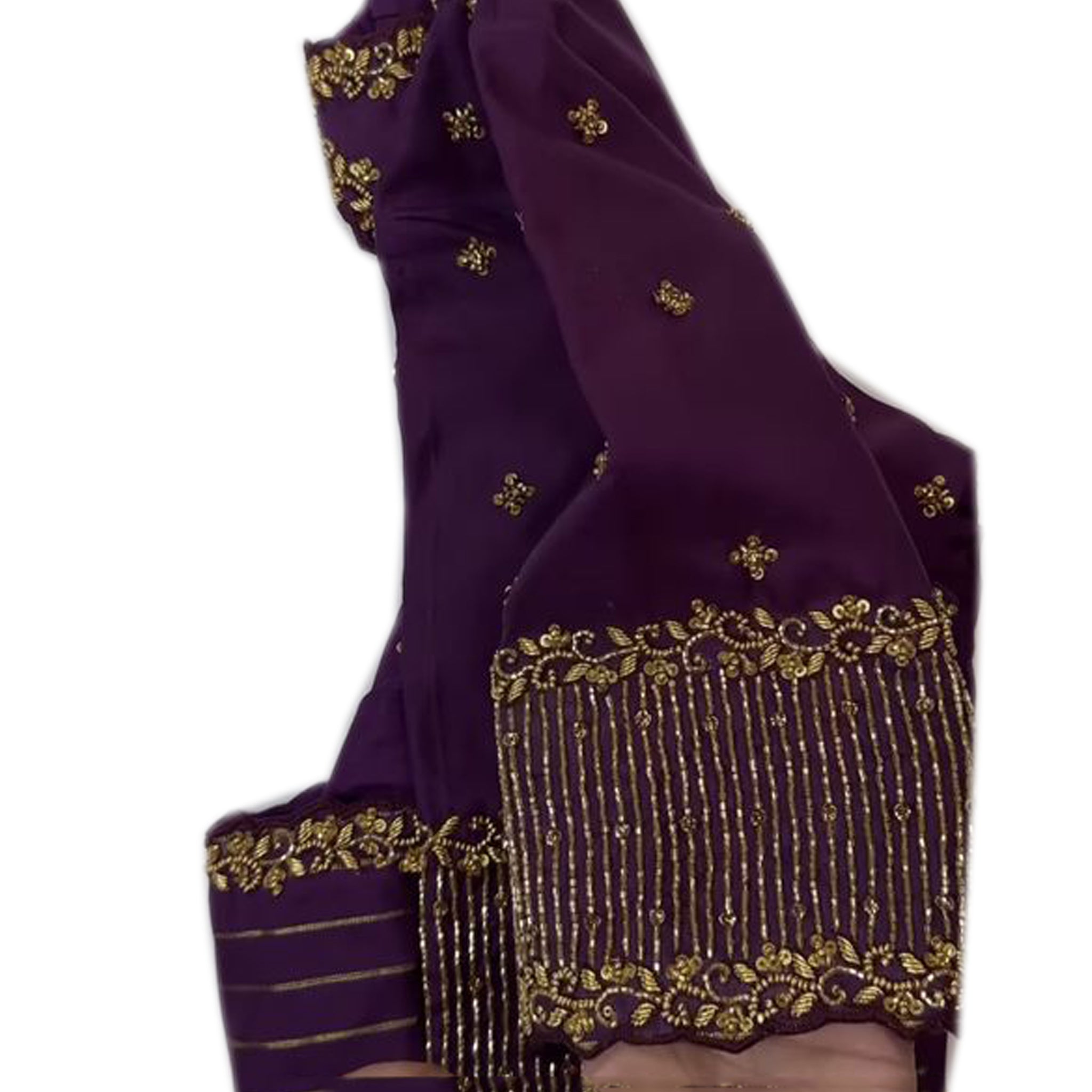 Wine RawSilk Vertical Zardosi Border