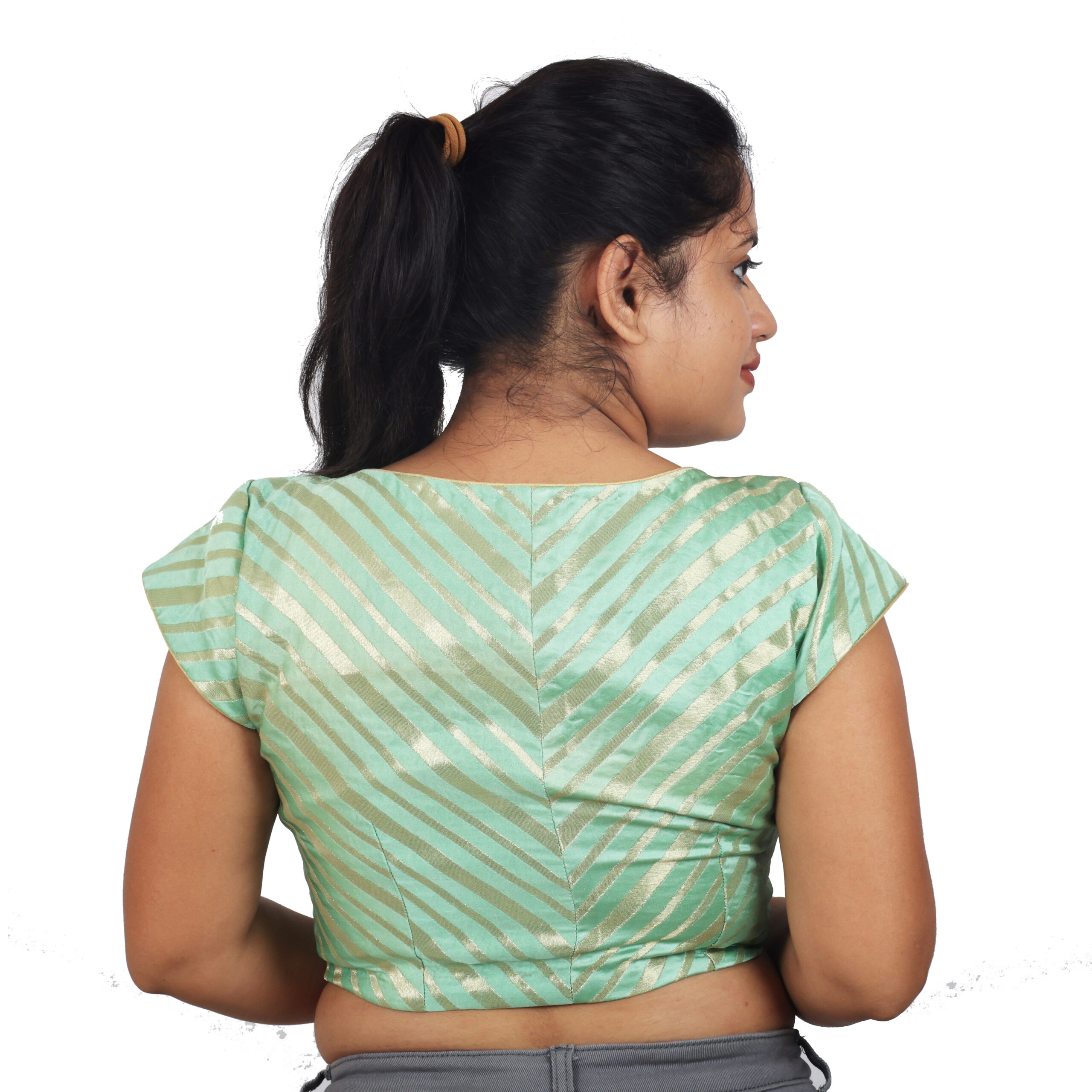 Strips V Neck Readymade Blouse - Image 2