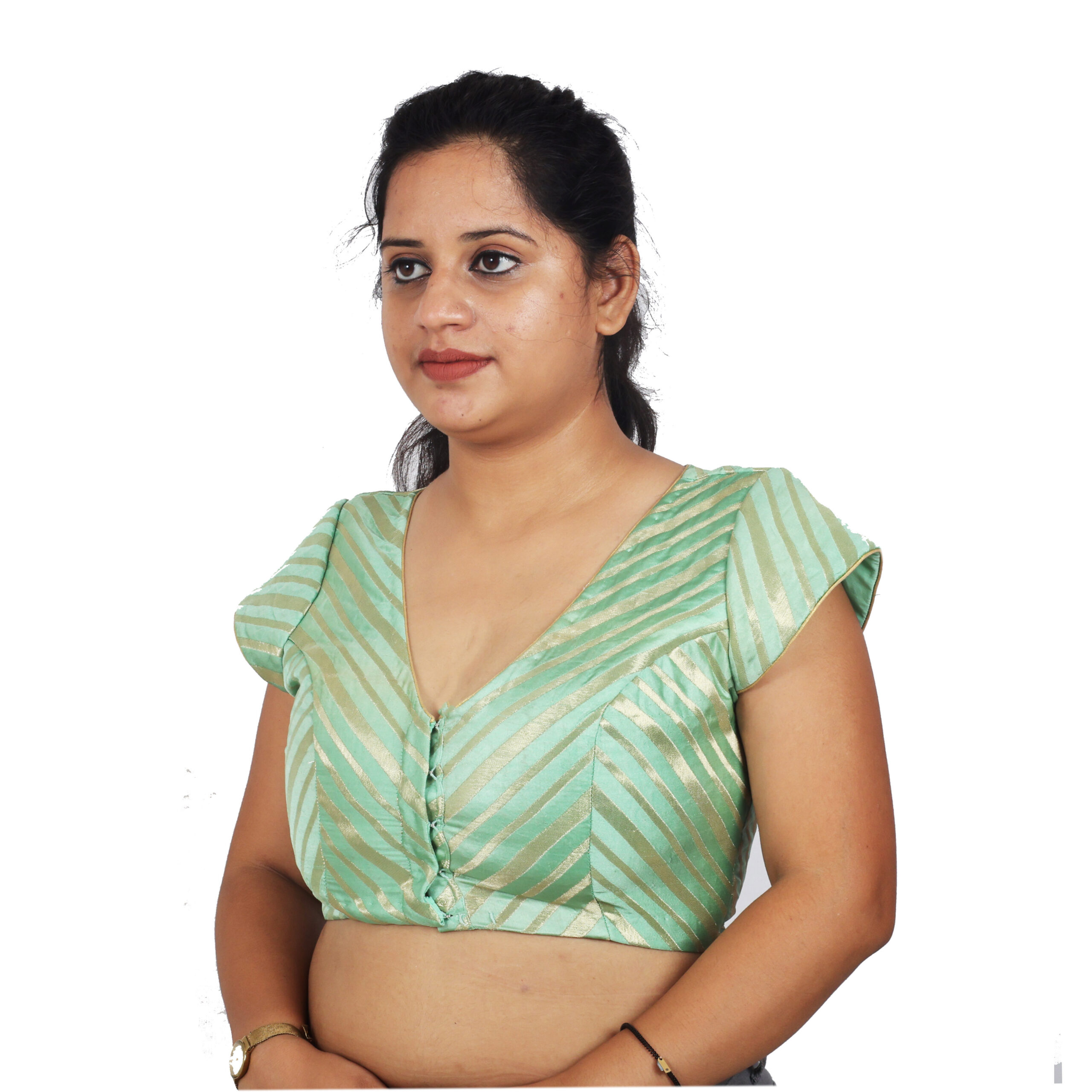 Strips V Neck Readymade Blouse - Image 3