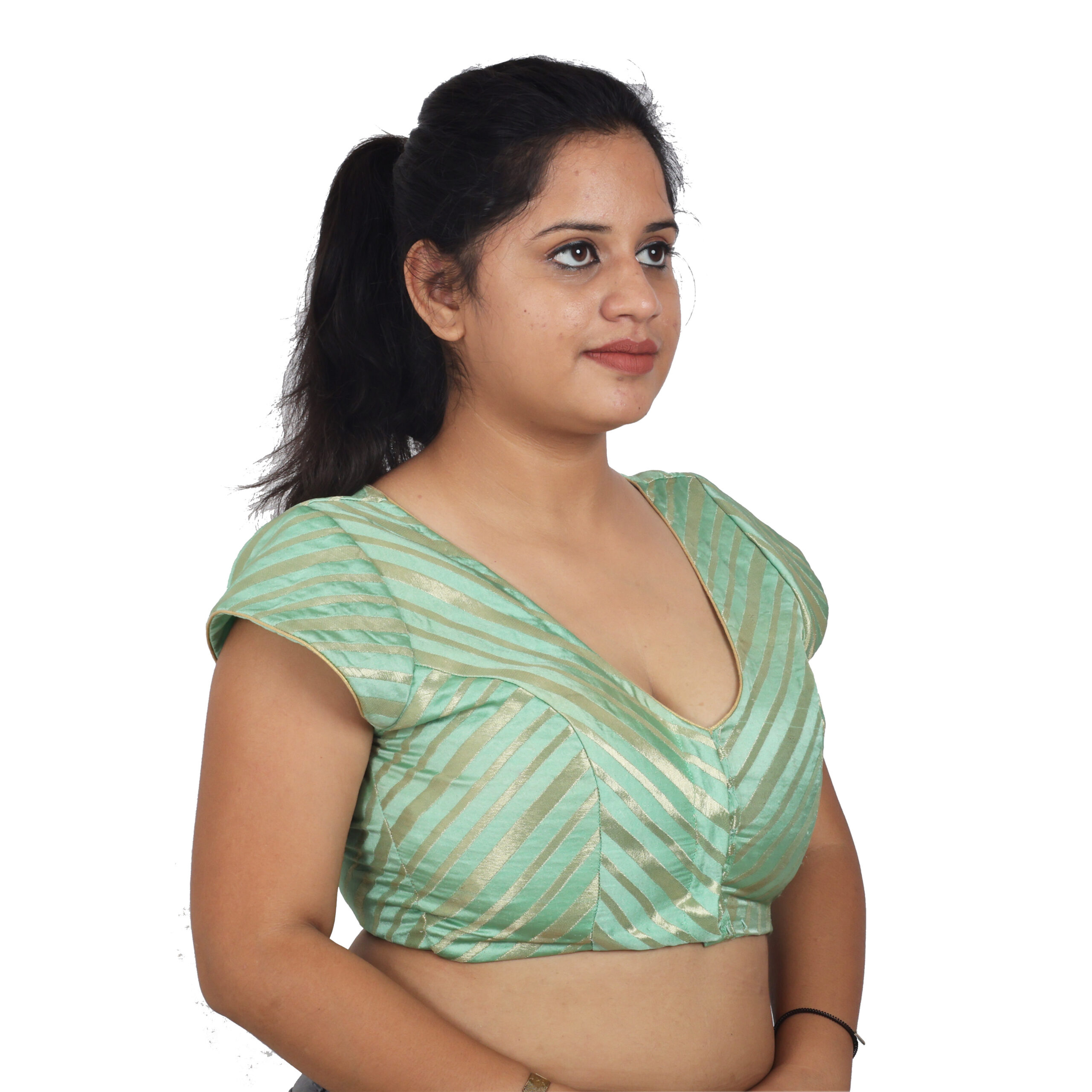 Strips V Neck Readymade Blouse - Image 4