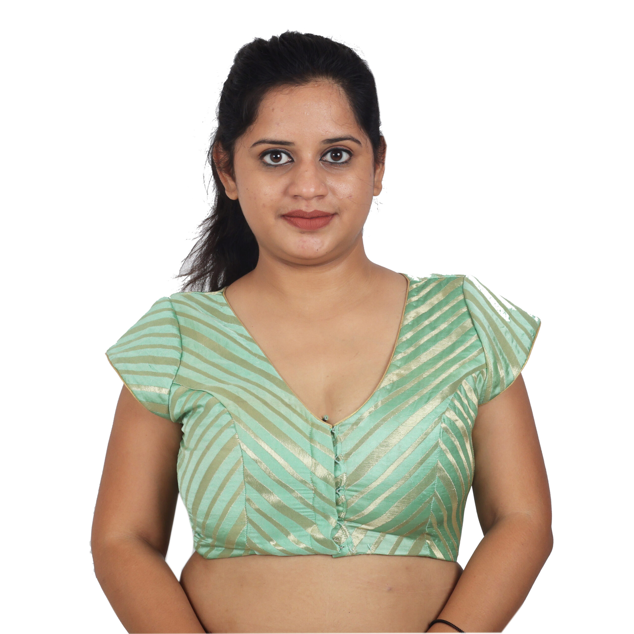 Strips V Neck Readymade Blouse