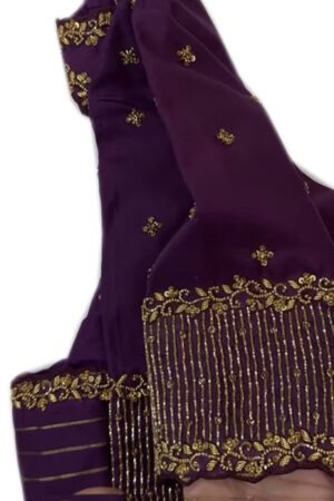 Wine RawSilk Vertical Zardosi Border