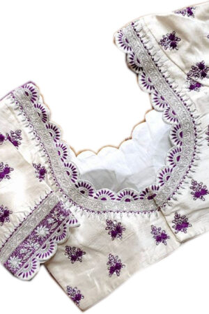 Ivory with Purple Scallop Embroidery