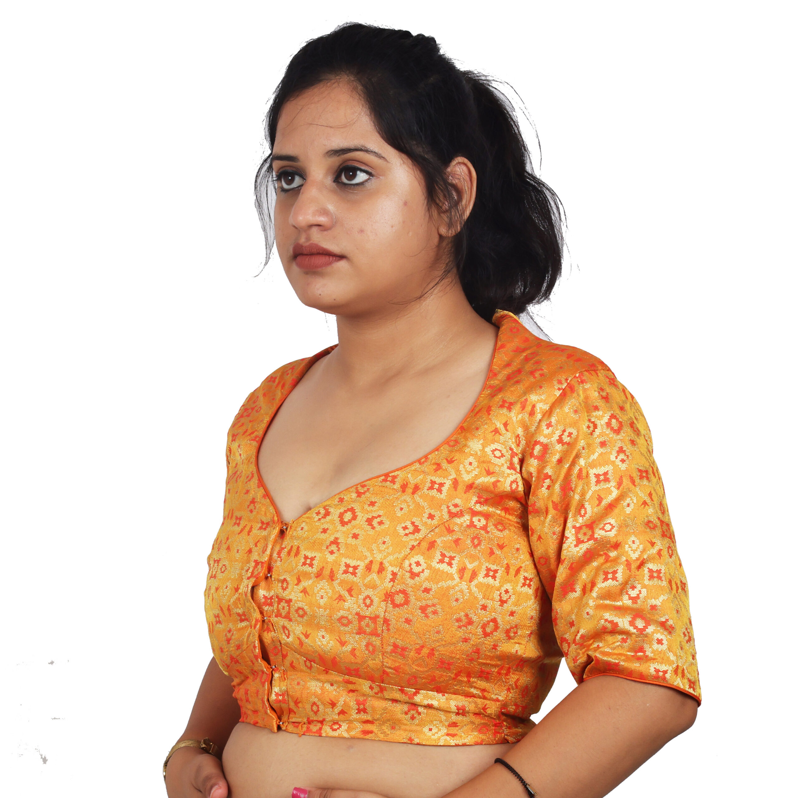 Orange Heavy Embroidery Blouse - Image 3