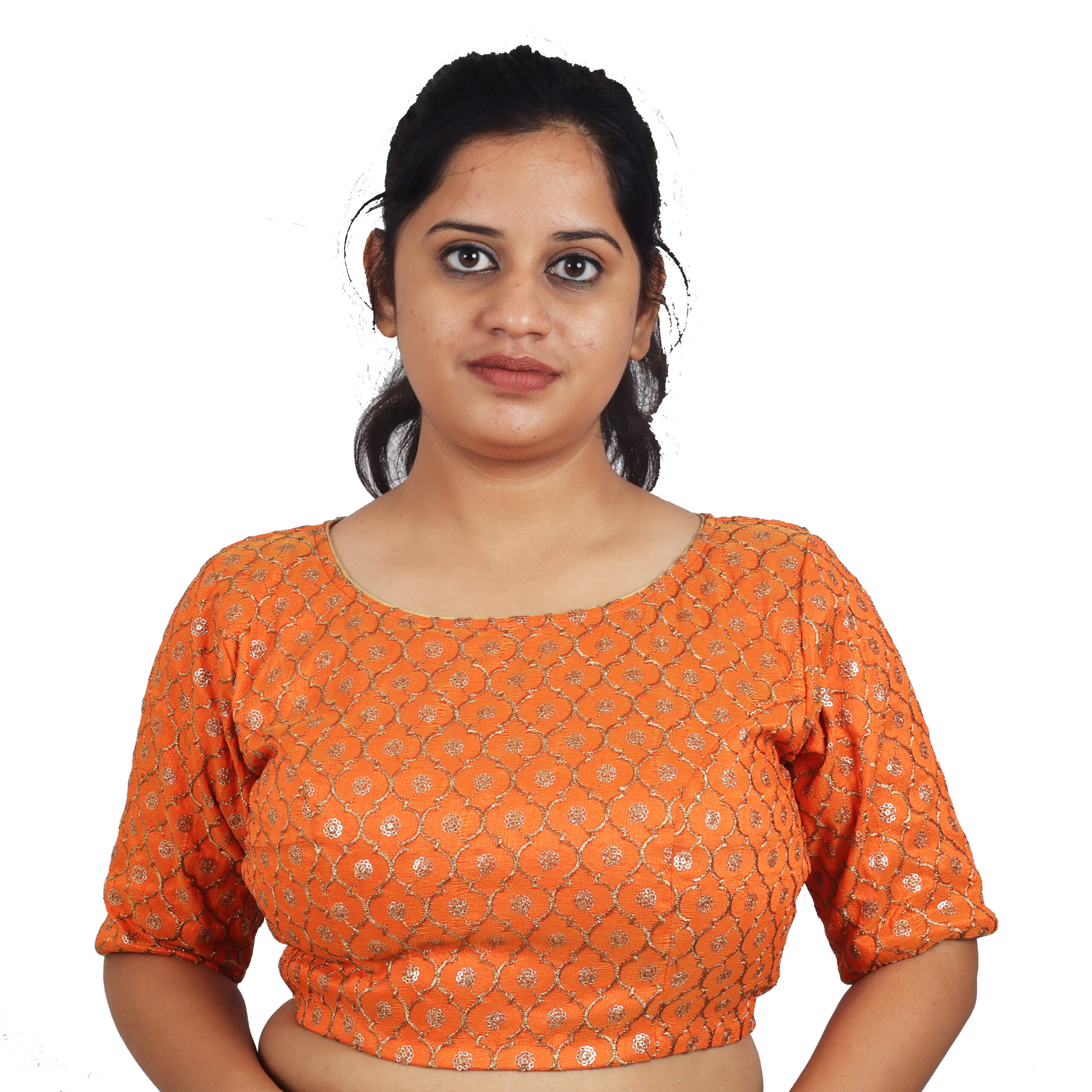 Orange Heavy Embroidery Blouse